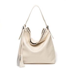 Stunning Laggo “Reed Ivory” Pebbled Leather Studded Hobo Bag